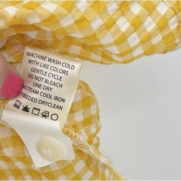 Max Studio Yellow Check Wrap Blouse Sz L Boho Cottage Prairie Preppy Western - Picture 6 of 9